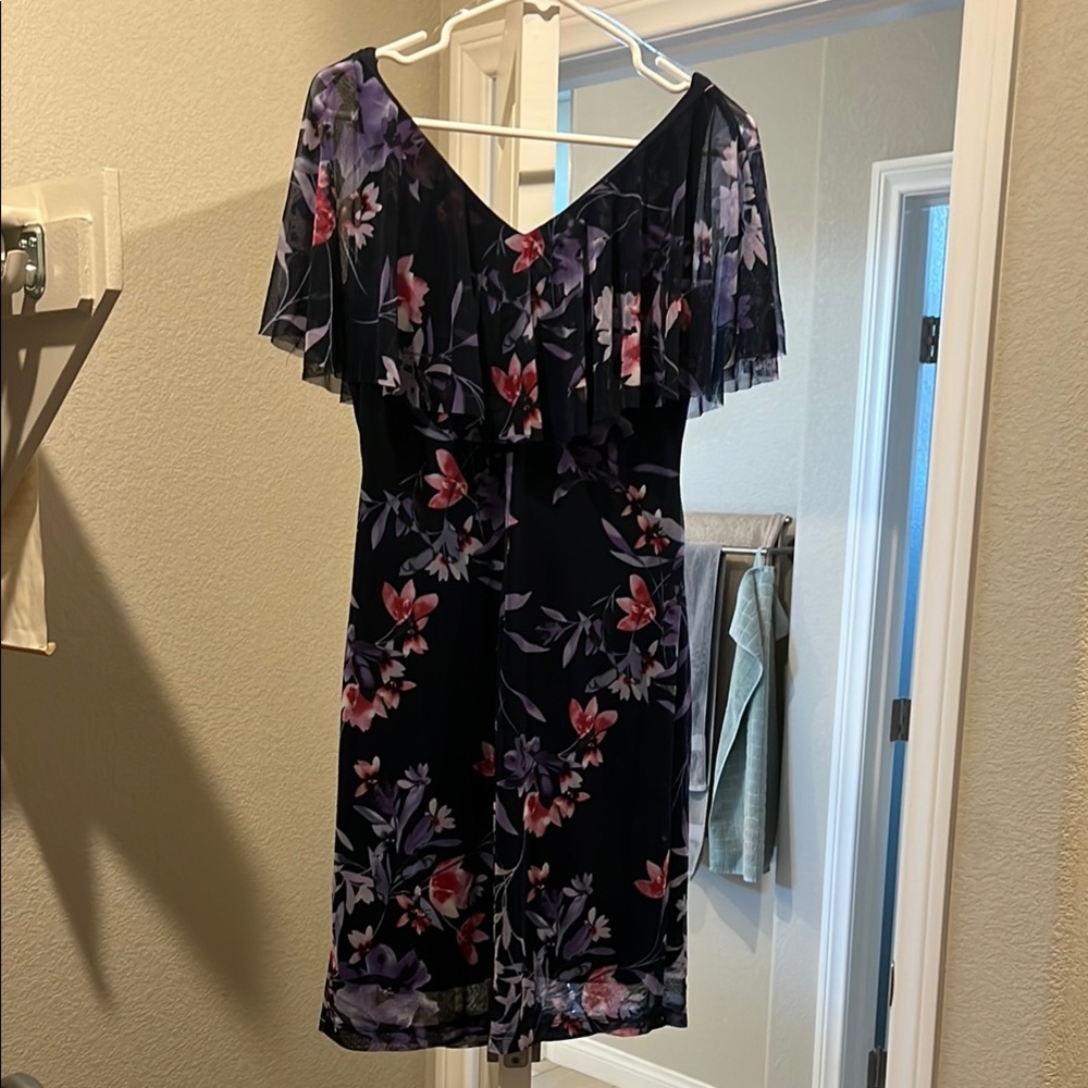 Connected Apparel Pink Floral Sheath Dress Short Sleeve V-Neck